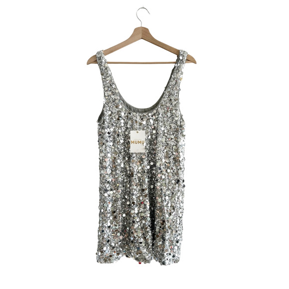 Show Me Your Mumu After Hours Mini Dress in Silver Metallic Sequins S NWT - Picture 6 of 10